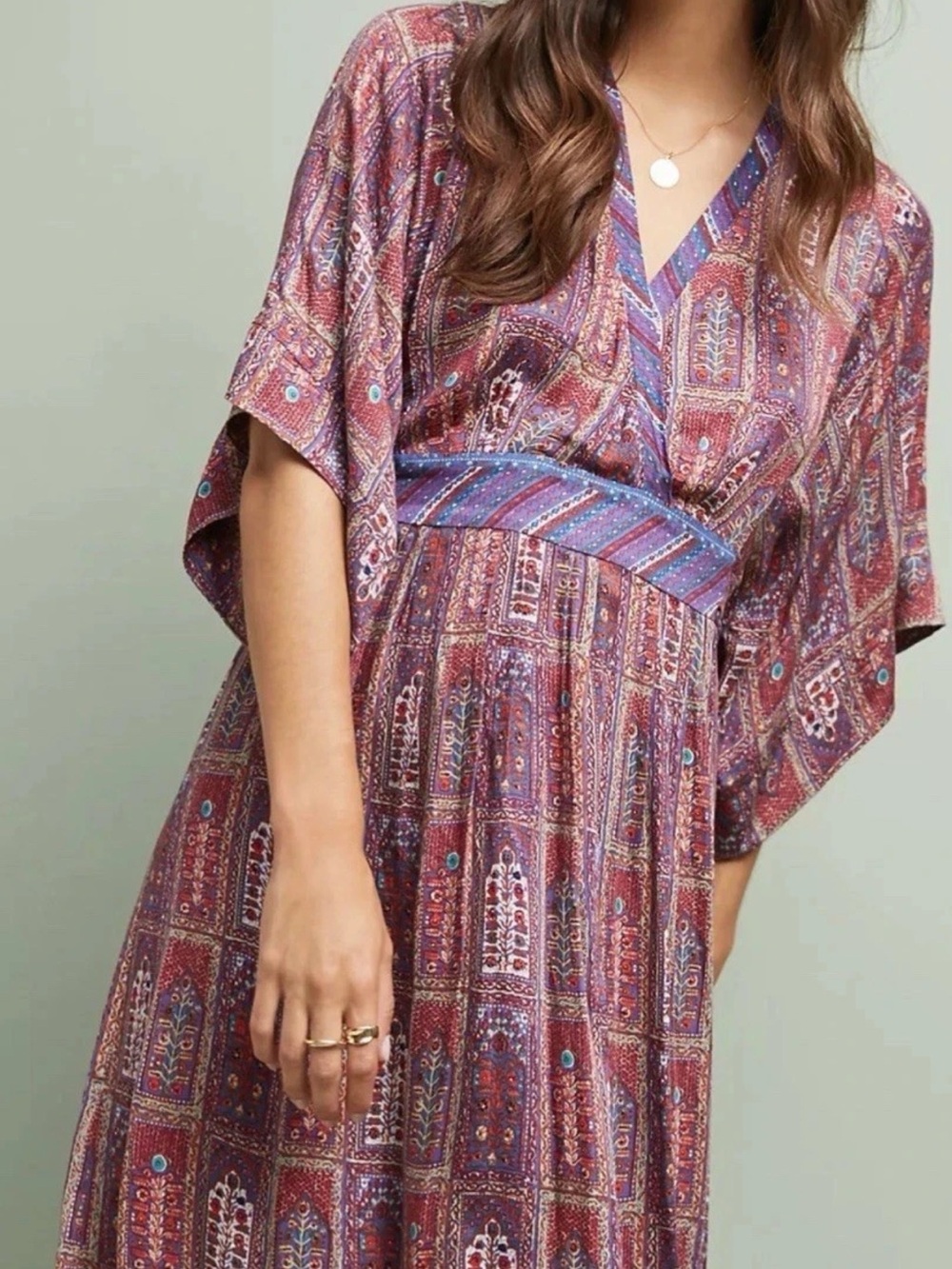 Anthropologie Burgundy & Purple Printed Midi Dress